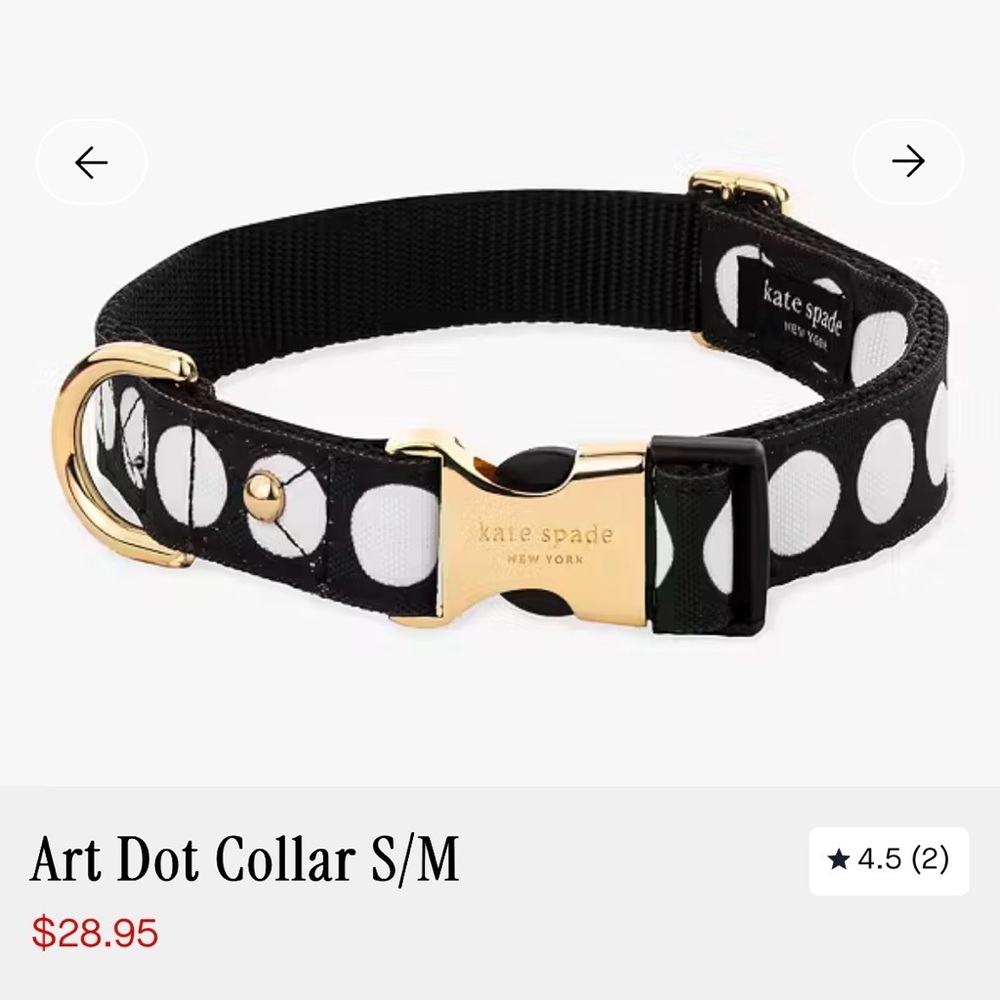 Kate Spade Art Dog Collar Black and White Polka Dot Collar small/medium